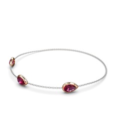 Rodolit garnet 14 ayar rose altın bilezik (17 cm beyaz altın rolo zincir)