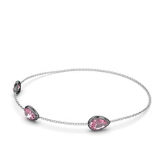 Su Damlası Bilezik - Pembe kuvars 925 ayar siyah rodyum kaplama gümüş bilezik (17 cm beyaz altın rolo zincir) #1owqoqh