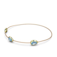 Su Damlası Bilezik - Akuamarin 925 ayar altın kaplama gümüş bilezik (17 cm rose altın rolo zincir) #1ttykts