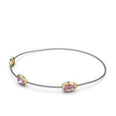 Pembe kuvars 14 ayar altın bilezik (17 cm gümüş rolo zincir)