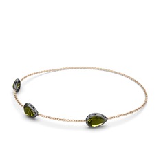 Su Damlası Bilezik - Peridot 925 ayar siyah rodyum kaplama gümüş bilezik (17 cm rose altın rolo zincir) #1vwl2cm