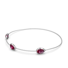 Su Damlası Bilezik - Rodolit garnet 925 ayar gümüş bilezik (17 cm beyaz altın rolo zincir) #1xdgtws