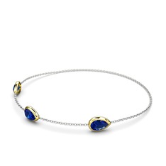 Lab safir 14 ayar altın bilezik (17 cm gümüş rolo zincir)