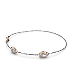 Su Damlası Bilezik - Beyaz zirkon 14 ayar rose altın bilezik (17 cm gümüş rolo zincir) #62nx1e