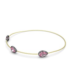 Su Damlası Bilezik - Pembe kuvars 925 ayar siyah rodyum kaplama gümüş bilezik (17 cm altın rolo zincir) #euv1cl