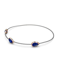 Su Damlası Bilezik - Lab safir 14 ayar rose altın bilezik (17 cm gümüş rolo zincir) #fz86wg
