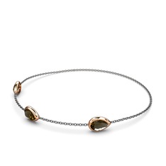 Dumanlı kuvars 8 ayar rose altın bilezik (17 cm gümüş rolo zincir)