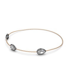 Su Damlası Bilezik - Beyaz zirkon 925 ayar siyah rodyum kaplama gümüş bilezik (17 cm gümüş rolo zincir) #hsa7om