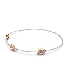 Pembe kuvars 18 ayar altın bilezik (17 cm beyaz altın rolo zincir)