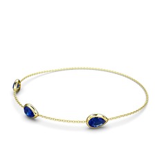 Lab safir 925 ayar altın kaplama gümüş bilezik (17 cm altın rolo zincir)