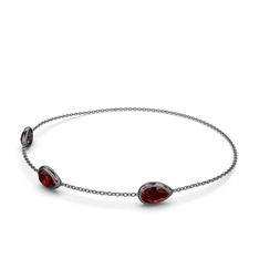 Su Damlası Bilezik - Garnet 925 ayar siyah rodyum kaplama gümüş bilezik (17 cm gümüş rolo zincir) #nc1978