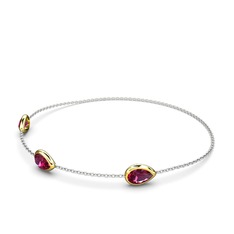 Rodolit garnet 14 ayar altın bilezik (17 cm gümüş rolo zincir)