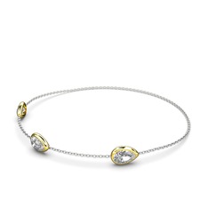 Swarovski 925 ayar altın kaplama gümüş bilezik (17 cm beyaz altın rolo zincir)