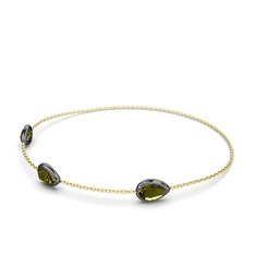 Su Damlası Bilezik - Peridot 925 ayar siyah rodyum kaplama gümüş bilezik (17 cm gümüş rolo zincir) #rl7gz2