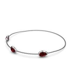 Garnet 14 ayar beyaz altın bilezik (17 cm gümüş rolo zincir)