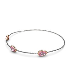 Su Damlası Bilezik - Pembe kuvars 8 ayar rose altın bilezik (17 cm gümüş rolo zincir) #t5odpb
