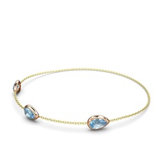 Akuamarin 925 ayar rose altın kaplama gümüş bilezik (17 cm altın rolo zincir)