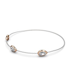 Beyaz zirkon 925 ayar rose altın kaplama gümüş bilezik (17 cm beyaz altın rolo zincir)