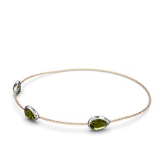 Su Damlası Bilezik - Peridot 14 ayar beyaz altın bilezik (17 cm rose altın rolo zincir) #ucmujd