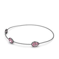 Pembe kuvars 925 ayar siyah rodyum kaplama gümüş bilezik (17 cm gümüş rolo zincir)