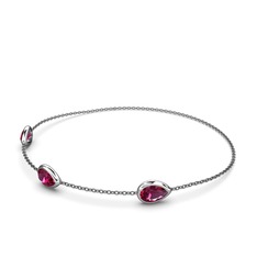 Rodolit garnet 14 ayar beyaz altın bilezik (17 cm gümüş rolo zincir)