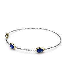 Lab safir 18 ayar altın bilezik (17 cm gümüş rolo zincir)