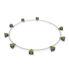 Sallantılı Tektaş Bilezik - Peridot 925 ayar siyah rodyum kaplama gümüş bilezik (40 cm beyaz altın rolo zincir) #13os505