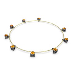 Sallantılı Tektaş Bilezik - Sitrin 925 ayar siyah rodyum kaplama gümüş bilezik (40 cm gümüş rolo zincir) #15m0298
