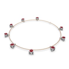 Kök yakut 14 ayar beyaz altın bilezik (40 cm rose altın rolo zincir)