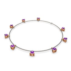 Sallantılı Tektaş Bilezik - Ametist 8 ayar rose altın bilezik (40 cm gümüş rolo zincir) #1ce18xn