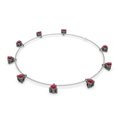 Sallantılı Tektaş Bilezik - Kök yakut 925 ayar siyah rodyum kaplama gümüş bilezik (40 cm beyaz altın rolo zincir) #1cvaqsd