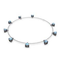 Sallantılı Tektaş Bilezik - Akuamarin 925 ayar siyah rodyum kaplama gümüş bilezik (40 cm beyaz altın rolo zincir) #1czklll