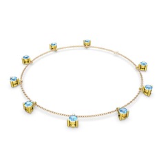 Sallantılı Tektaş Bilezik - Akuamarin 8 ayar altın bilezik (40 cm rose altın rolo zincir) #1erf789