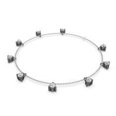 Sallantılı Tektaş Bilezik - Pırlanta 925 ayar siyah rodyum kaplama gümüş bilezik (0.99 karat, 40 cm gümüş rolo zincir) #1g0cd3n
