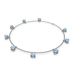 Sallantılı Tektaş Bilezik - Akuamarin 8 ayar beyaz altın bilezik (40 cm gümüş rolo zincir) #1hgz08t