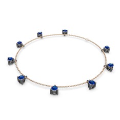 Sallantılı Tektaş Bilezik - Lab safir 925 ayar siyah rodyum kaplama gümüş bilezik (40 cm rose altın rolo zincir) #1jv8krt
