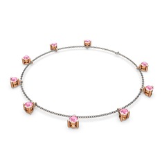 Sallantılı Tektaş Bilezik - Pembe kuvars 14 ayar rose altın bilezik (40 cm gümüş rolo zincir) #1kmt128