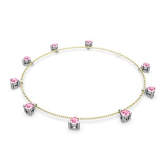Pembe kuvars 18 ayar beyaz altın bilezik (40 cm altın rolo zincir)