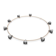 Sallantılı Tektaş Bilezik - Swarovski 925 ayar siyah rodyum kaplama gümüş bilezik (40 cm rose altın rolo zincir) #1o1n11m