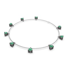 Sallantılı Tektaş Bilezik - Yeşil kuvars 925 ayar siyah rodyum kaplama gümüş bilezik (40 cm beyaz altın rolo zincir) #1opxlow