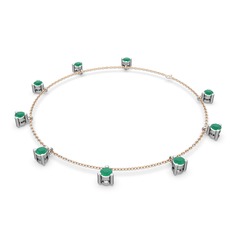 Sallantılı Tektaş Bilezik - Kök zümrüt 14 ayar beyaz altın bilezik (40 cm rose altın rolo zincir) #1p6y59z