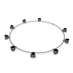 Sallantılı Tektaş Bilezik - Siyah zirkon 925 ayar siyah rodyum kaplama gümüş bilezik (40 cm gümüş rolo zincir) #1qe1a5e