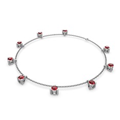 Garnet 14 ayar beyaz altın bilezik (40 cm gümüş rolo zincir)