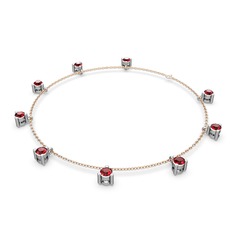 Garnet 14 ayar beyaz altın bilezik (40 cm rose altın rolo zincir)