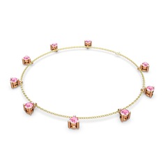 Sallantılı Tektaş Bilezik - Pembe kuvars 925 ayar rose altın kaplama gümüş bilezik (40 cm gümüş rolo zincir) #1swo3io