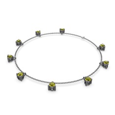 Sallantılı Tektaş Bilezik - Peridot 925 ayar siyah rodyum kaplama gümüş bilezik (40 cm gümüş rolo zincir) #1w4wedp