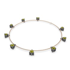 Sallantılı Tektaş Bilezik - Peridot 925 ayar siyah rodyum kaplama gümüş bilezik (40 cm rose altın rolo zincir) #1wtpt4z