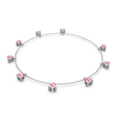 Sallantılı Tektaş Bilezik - Pembe kuvars 925 ayar gümüş bilezik (40 cm beyaz altın rolo zincir) #1xy7lzk