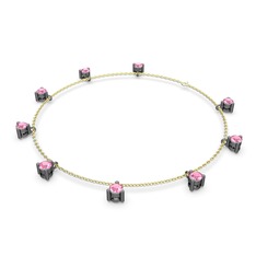 Pembe kuvars 925 ayar siyah rodyum kaplama gümüş bilezik (40 cm altın rolo zincir)