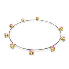 Sallantılı Tektaş Bilezik - Pembe kuvars 925 ayar altın kaplama gümüş bilezik (40 cm gümüş rolo zincir) #1yoa2th